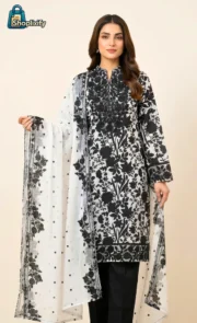 Black and white floral printed 3 piece suit for women 2