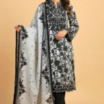 Black and white floral printed 3 piece suit for women 1