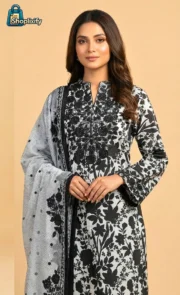 Black and white floral printed 3 piece suit for women 3