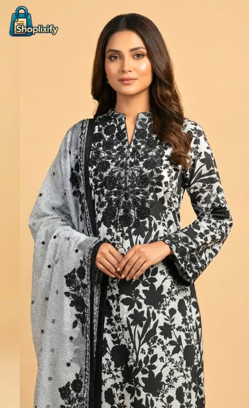Home Black and white floral printed 3 piece suit for women 3