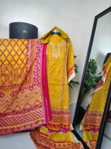 কালারফুল এমব্রয়ডারি কটন থ্রি পিস কালেকশন (৪ কালার ভ্যারিয়েন্ট)