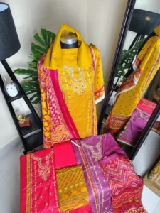 কালারফুল এমব্রয়ডারি কটন থ্রি পিস কালেকশন (৪ কালার ভ্যারিয়েন্ট)