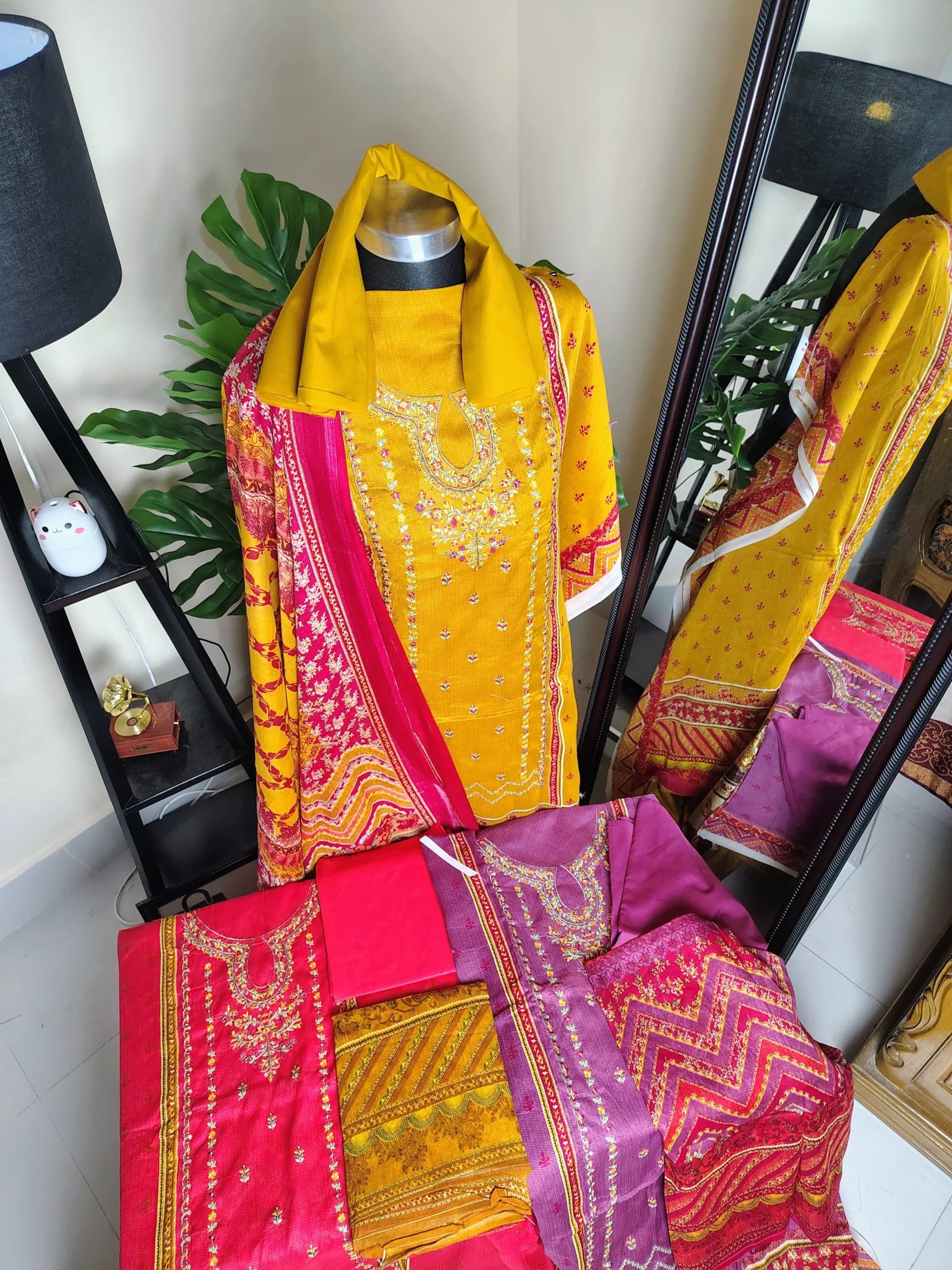 কালারফুল এমব্রয়ডারি কটন থ্রি পিস কালেকশন (৪ কালার ভ্যারিয়েন্ট)