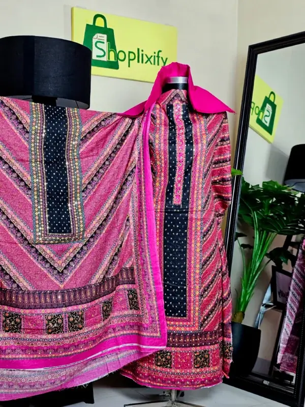 lahori mirror stone three piece | premium embroidered dress