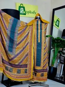 lahori mirror stone three piece | premium embroidered dress