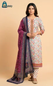 ZamZam A-Grade Premium Printed Three Piece – Elegant Floral Design for Women