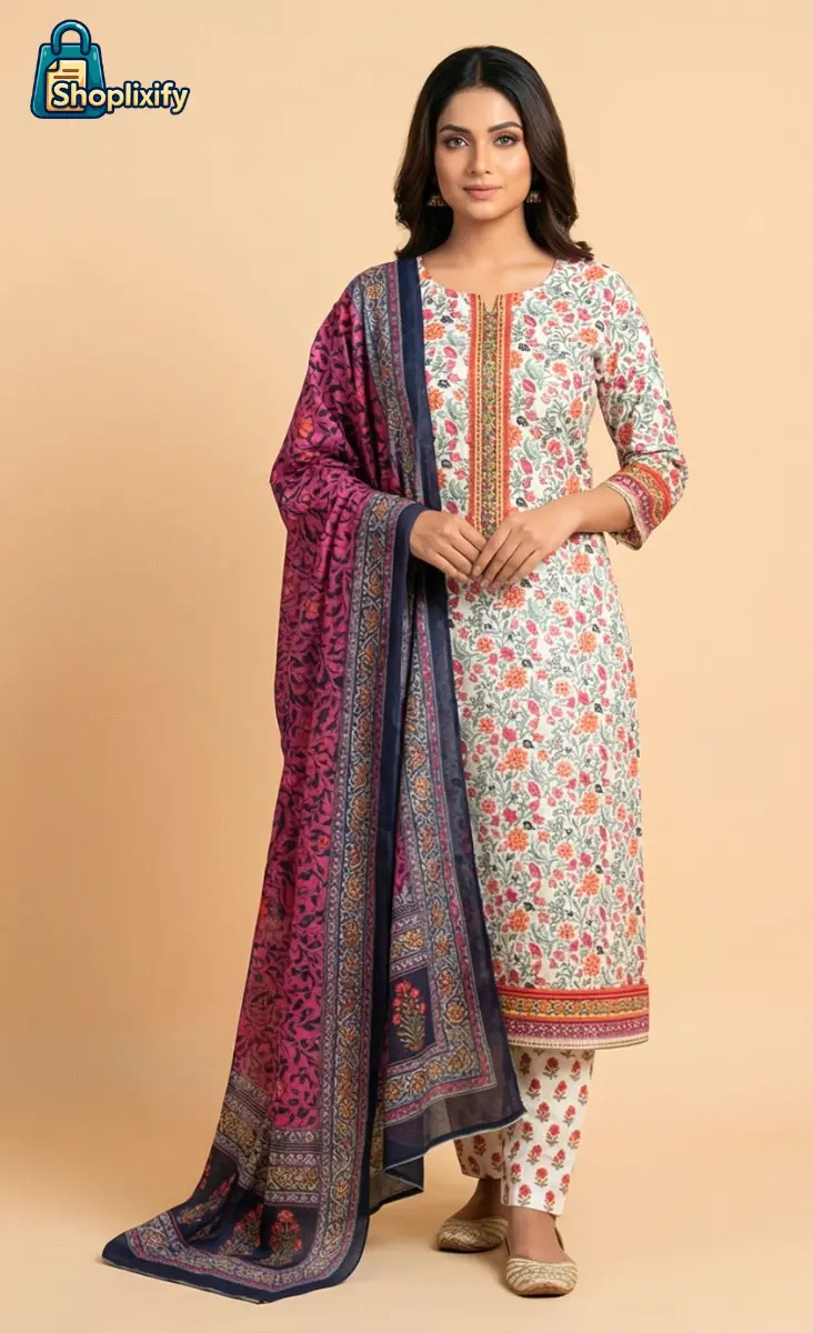 ZamZam A-Grade Premium Printed Three Piece – Elegant Floral Design for Women